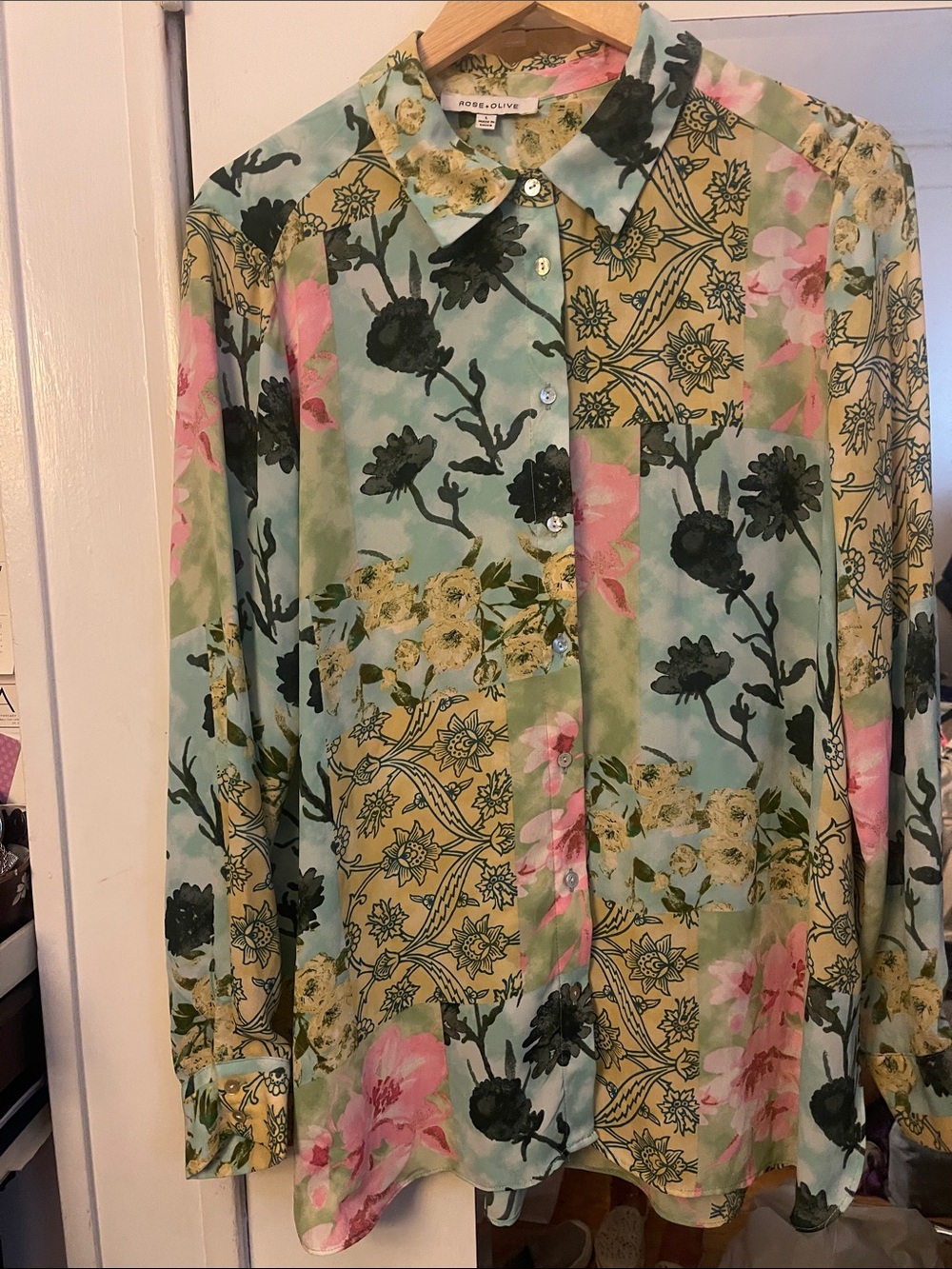 Robe & Olive Floral Patchwork Button-Up Shirt - Pastel Multi NwOTags